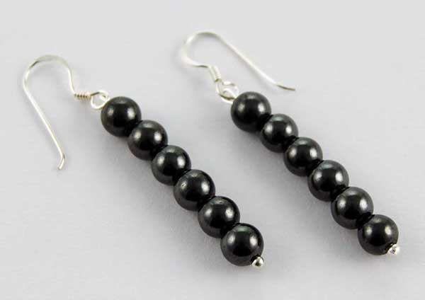 Earring Silver Hematite Stone Balls L5.5cm