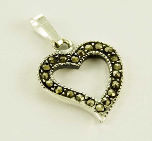 Pendant Silver Marcasite Heart H2.5xw1.5cm