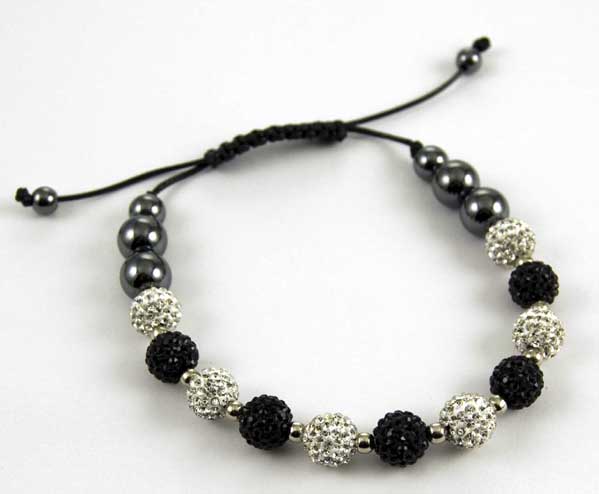 Bracelet Shambala Crystal And Jet With 8mm Hematite Ball On Blac
