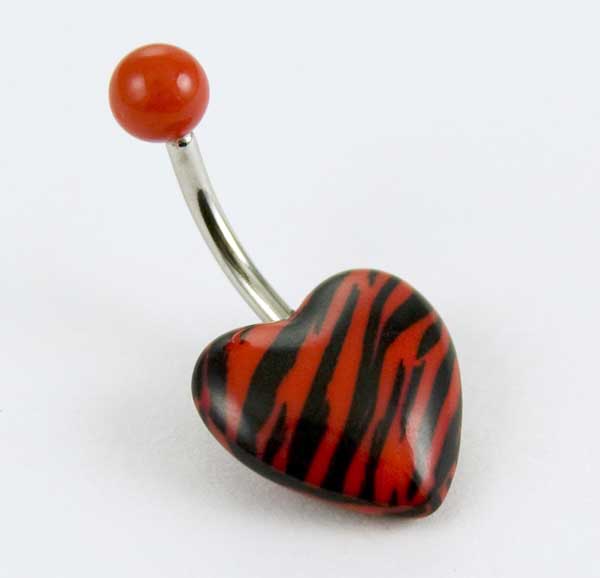 Body Piercing Banana Bar UV Heart Red And Black Stripes 1.6X10mm