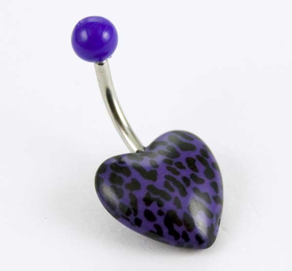 Body Piercing Banana Bar UV Heart Purple Leopard Print 1.6X10mm