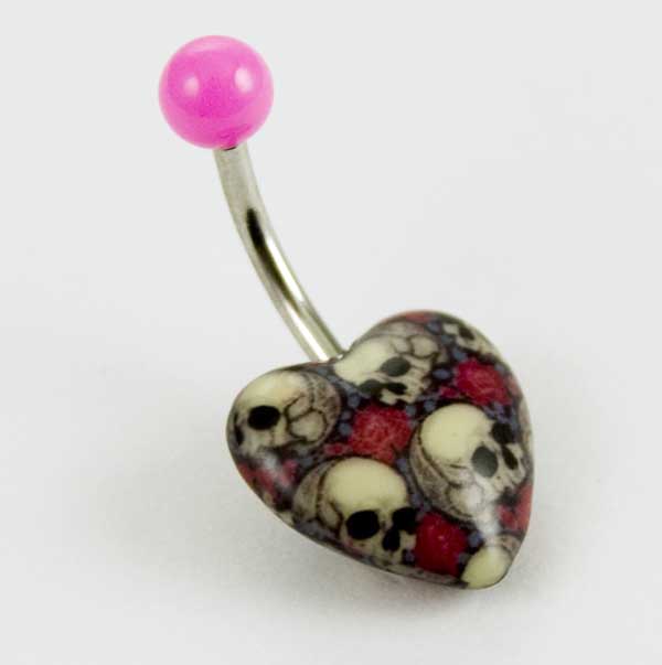 Body Piercing Banana Bar UV Heart Skull Print 1.6X10mm
