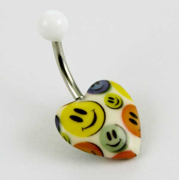 Body Piercing Banana Bar UV Heart White With Multi Coloured Smil