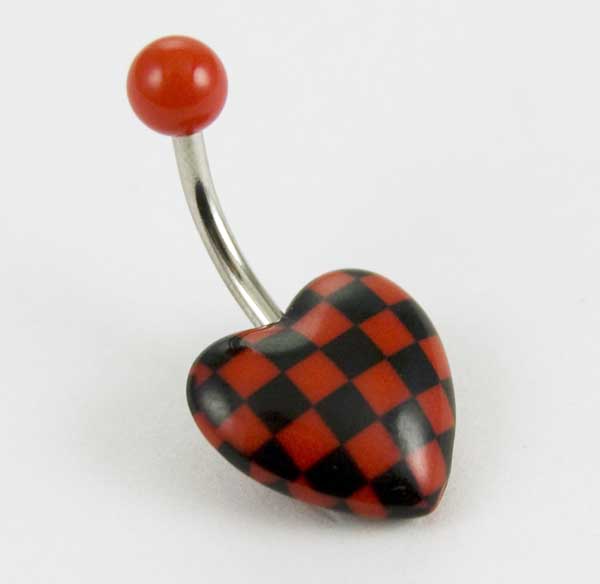Body Piercing Banana Bar UV Heart Red And Black Check 1.6X10mm