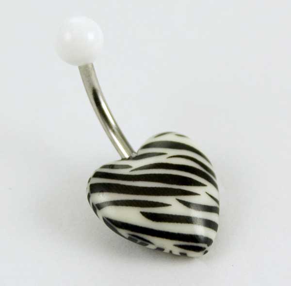 Body Piercing Banana Bar UV Heart Black And White Print 1.6X10mm