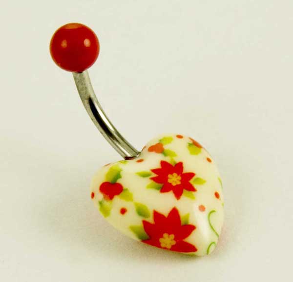 Body Piercing Banana Bar UV Heart White With Flowers 1.6X10mm