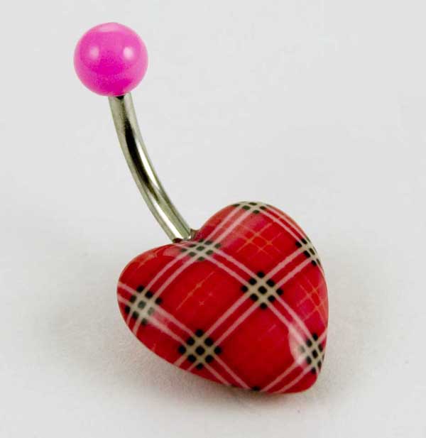 Body Piercing Banana Bar UV Heart Pink With Design 1.6X10mm