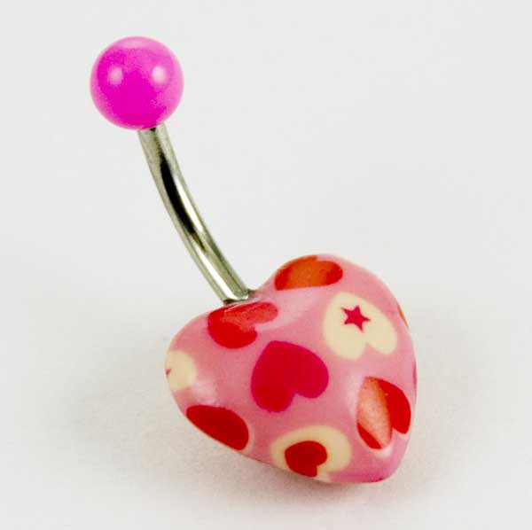 Body Piercing Banana Bar UV Heart Pink Hearts With Stars 1.6X10m