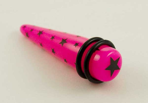 Body Piercing Stretcher Straight Print UV Pink Star 5mm