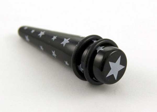 Body Piercing Stretcher Straight Print UV Black Star 6mm