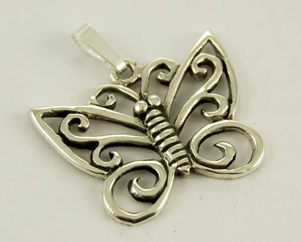Pendant Silver Butterfly With Curly Wings H2.5xw2.3cm