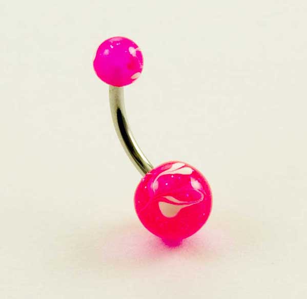 Body Piercing Banana Bar Hand Painted UV Pink Glitter Ball With