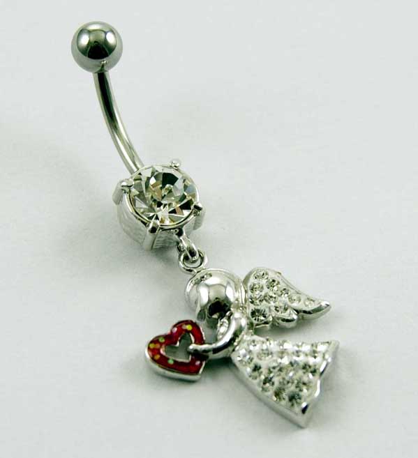 Body Piercing Banana Bar Angel Dangling With Clear Stones