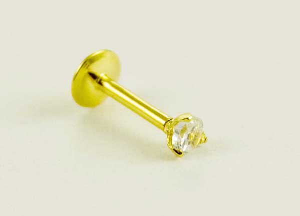 Body Piercing Labret Gold Colour Steel With Cubic Claw Setting 1