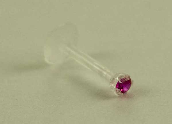 Body Piercing Labret Bio Claw Setting  With Fuschia Cubic Bio Ba