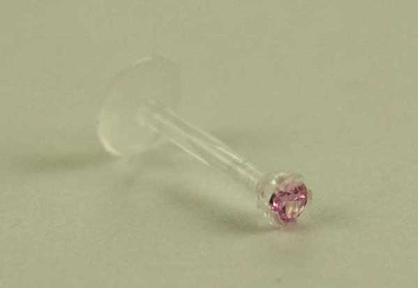Body Piercing Labret Bio Claw Setting  With Pink Cubic Bio Ball