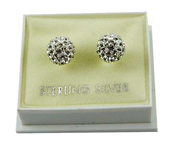 Earring Silver Stud Crystal Cluster 8mm Ball