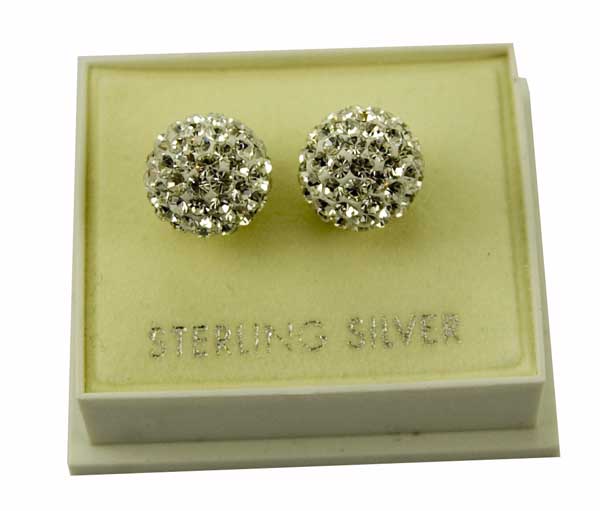 Earring Silver Stud Crystal Cluster 10mm Ball