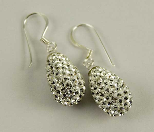 Earring Silver Crystal Tear Drop L17mm