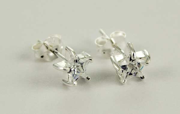 Earring Silver Stud Star Clear Cubic Stone 6mm