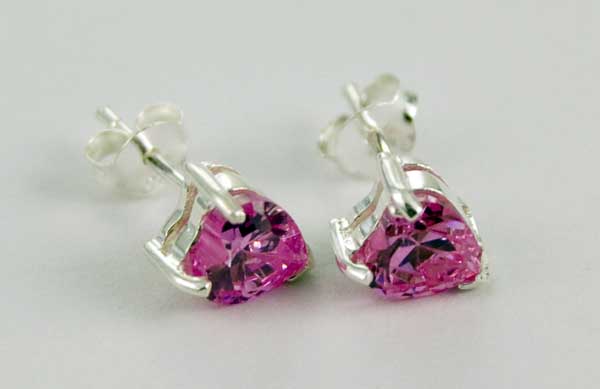 Earring Silver Stud Heart With Pink Cubic Stone 7.5mm