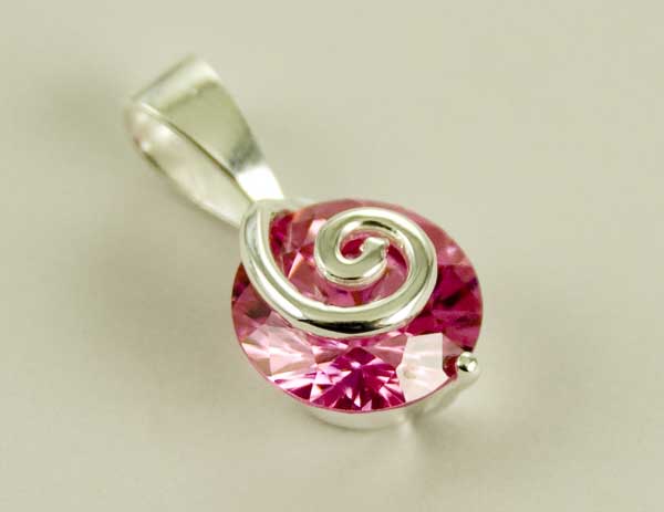 Pendant Silver Circle Pink Cubic Stone 13mm