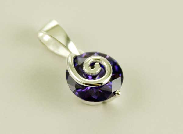 Pendant Silver Circle Purple Cubic Stone 13mm