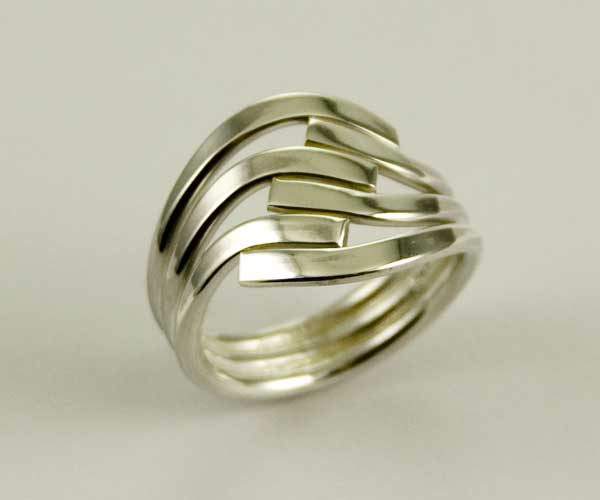 Ring Silver Band Plain Triple Overlap