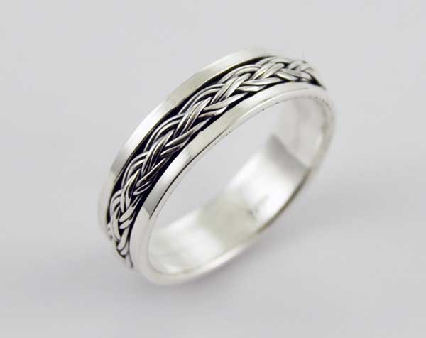 Ring Silver Spinner Woven Centre Design