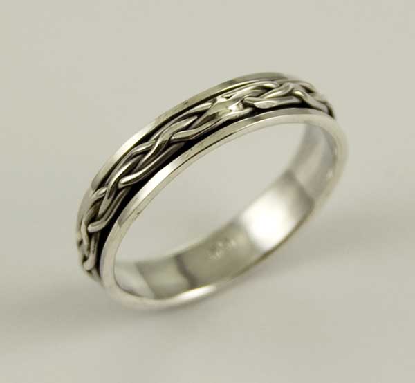 Ring Silver Spinner Slim Woven Centre Design