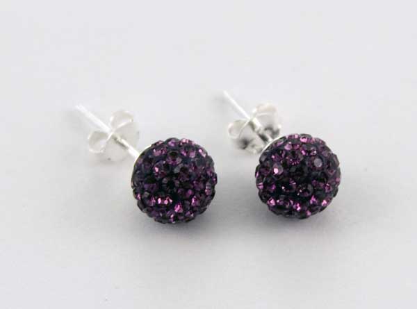 Earring Silver Cluster Amethyst 8mm Ball