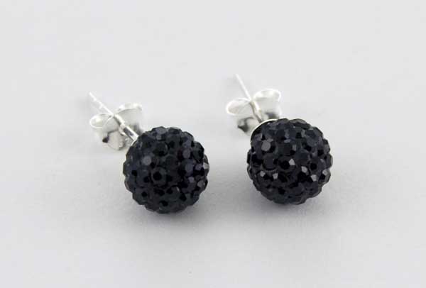 Earring Silver Cluster Jet 8mm Ball