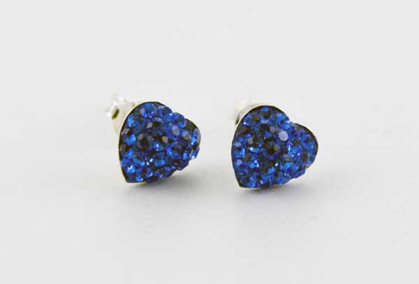 Earring Silver Stud Heart Sapphire 8mm