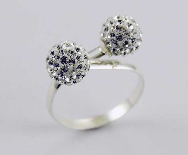 Ring Silver Double Cluster Balls 8mm