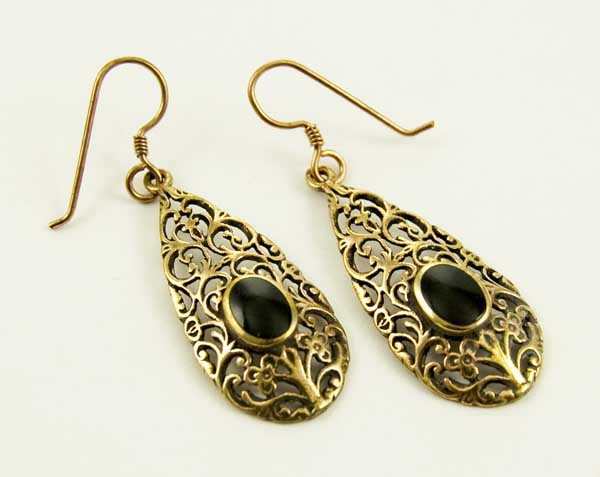 Earring Bronze Drop Black H50,W15mm