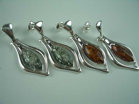 Amber Earring Pear Drop Rim 925 Sterling Silver