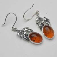 Amber Earring Oval Leaf 925 Sterling Silver