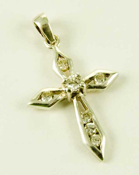 Silver Pendant Cross Cz Pink