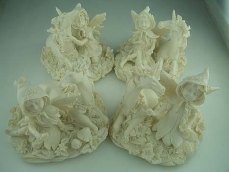 Fairy With Unicorn Set Of 4 Resin H8.5xw8.5xl8.5cm