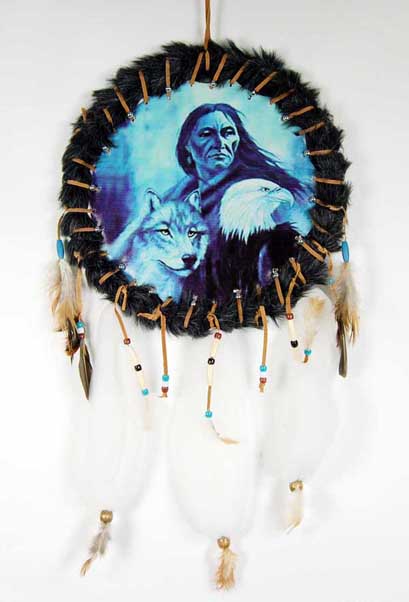 Dreamcatcher Man With Eagle And Wolf 13 Inch