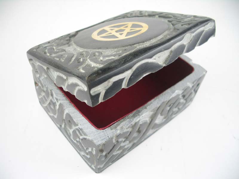 Box Soapstone Pentagram Black 3x4 Inch