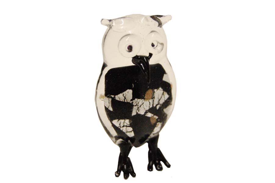 Owl Glass Black And Clear 6.5cm