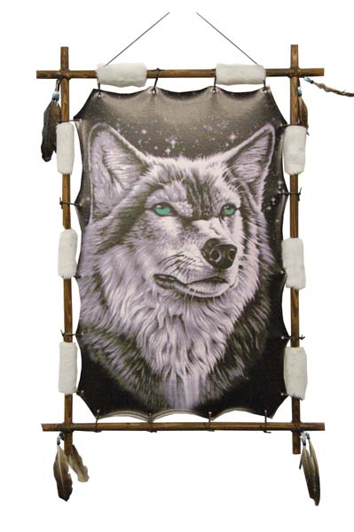 Frame Wooden Wolf Face H34xw24 Inch