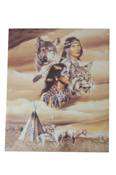 Frame Wooden Indians & Wolves H24xw20 Inch
