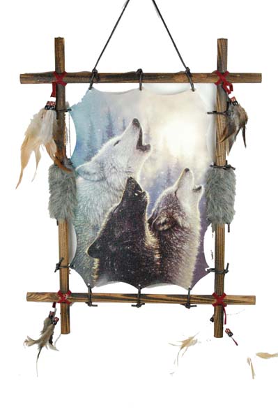 Frame Wooden Wolves Howling
