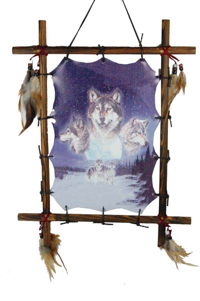 Frame Wooden Wolves At Night H18xw13.5 Inch