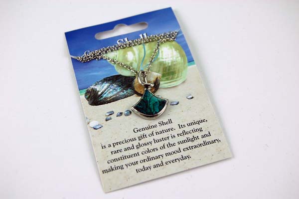 Necklace Shell Drop Blue 18 Inch Chain With Pendant H2.5xw2cm