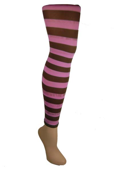 Tights Footless Stripe Pink Brown