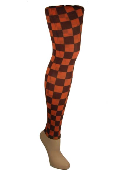 Tights Footless Check Brown Orange