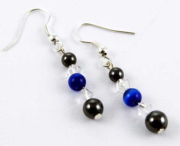 Earring Hematite Blue Cat Eye
